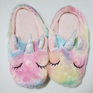 Sweet Dreams Rainbow Pastel Fuzzy Girly Sleeping Plush Unicorn House Slippers